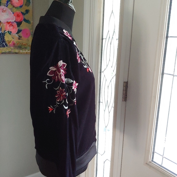 A.N.A. Rose Embroidery Velvet Bomber Jacket Size L - Picture 7 of 13